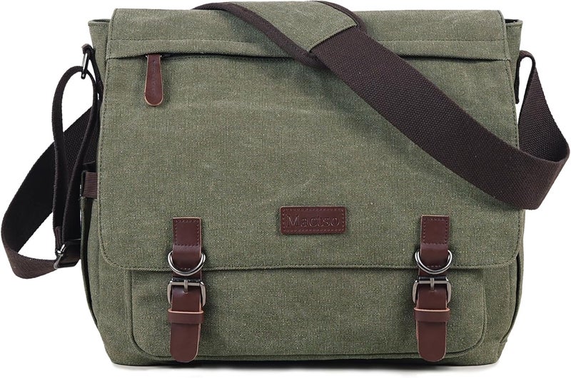 Mactso Canvas Messenger Bag for Men Women,Travel Satchel Shoulder bag 15.6 Inch Laptop Bag briefcase Business - Image 1